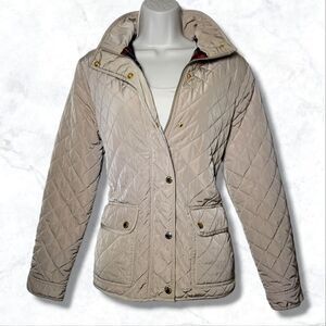 British Khaki Quilted Plaid Lined Zip/Button Outdoor Jacket